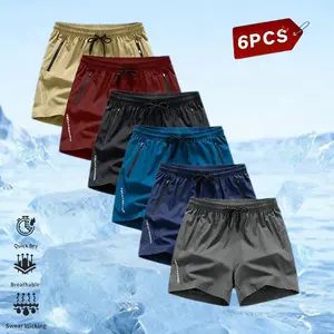 6-Pack Men’s Casual Athletic Shorts Set Value Pack Americano — Wrinkle-Resistant Polyester Blend Fabric, Drawstring Waistband, Solid Color Design; Suitable for Gym and Outdoor Wear, Smooth Texture, Minimalist Style.