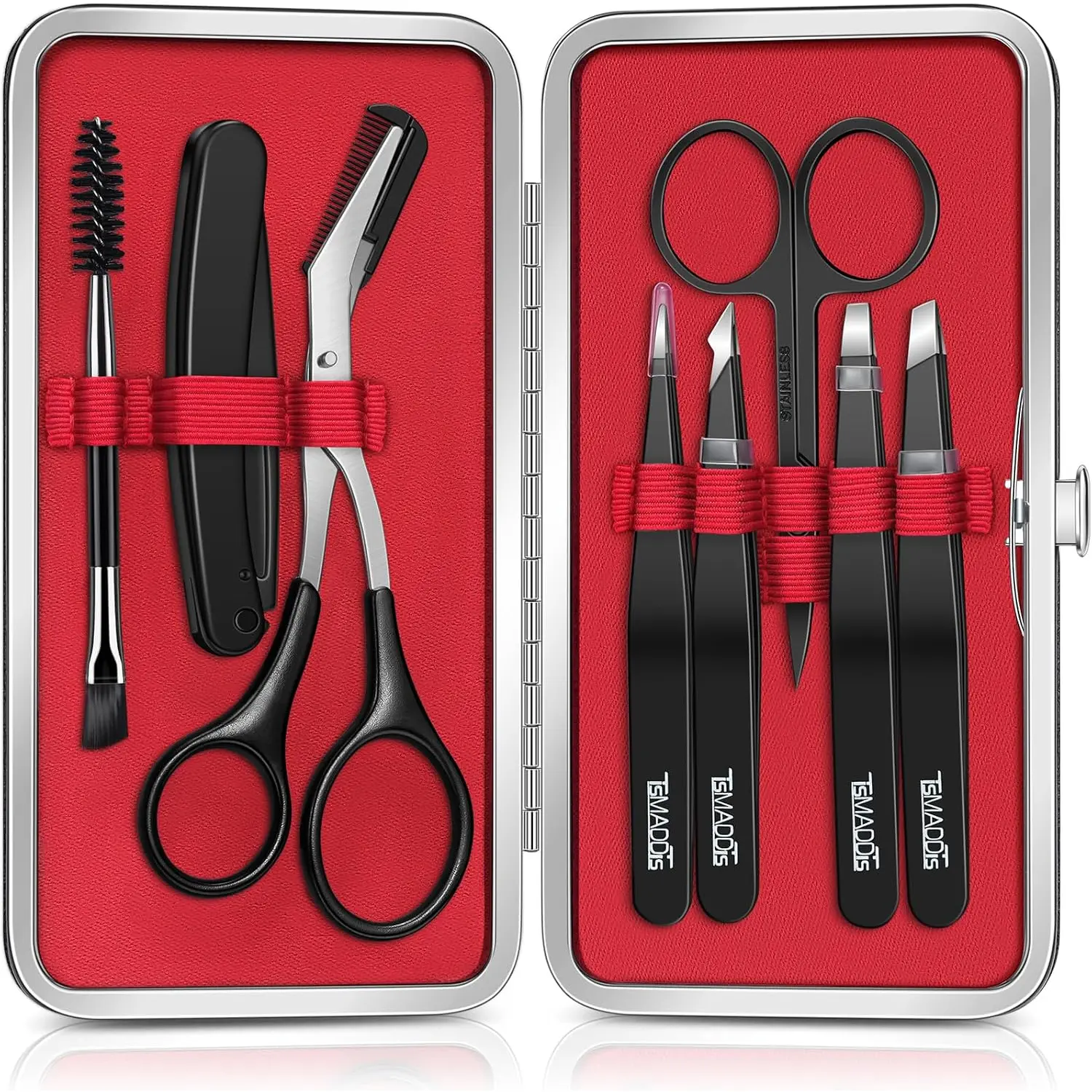Eyebrow Kit, 8 in 1 Eyebrow mer Scissors, Tweezers for Women, Razor, Brush with Travel Bag, Tweezers Set for Women and Men, Professional Shaping Grooming Kit