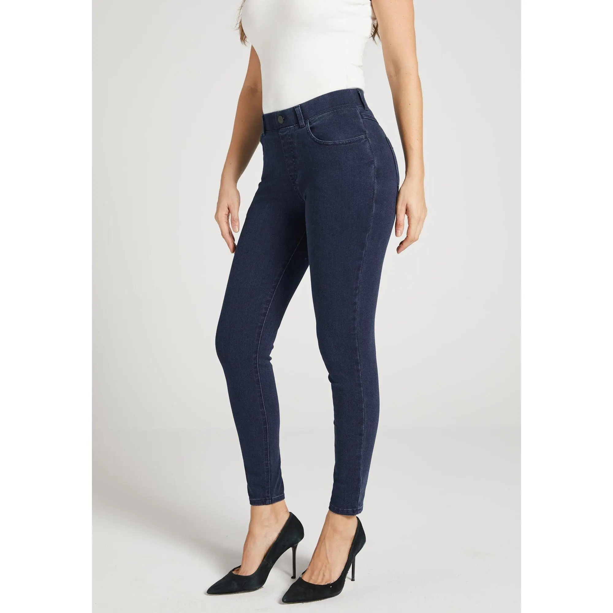 Betabrand Skinny Leg 4 Pocket Yoga Denim Jeans - Dark Indigo Wash (XS-XXL) Leggings
