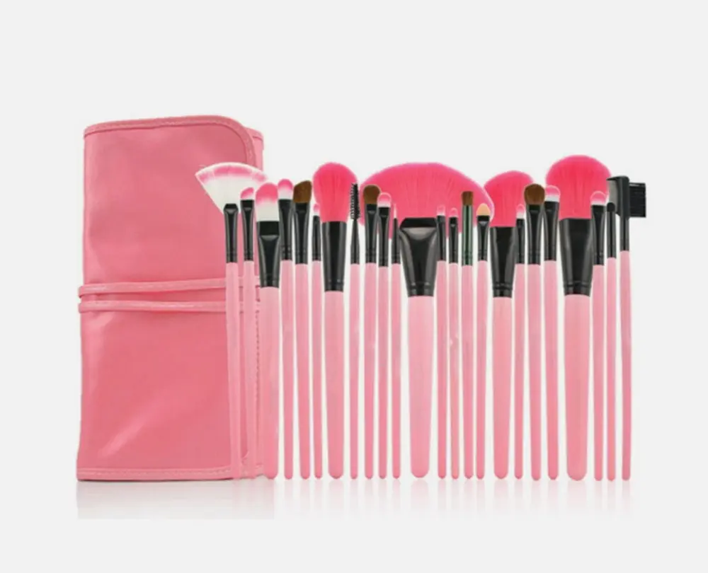 TIKA 24-Piece Hot Pink Makeup Brush Set with Cosmetic Pouch, Professional Kit for Foundation, Eyeshadow, Eyeliner and Lip