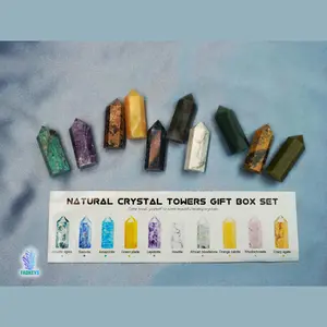 Natural Crystal Towers Gift Box Set fadkeys 10pcs Healing Crystal Tower Set 1.57"-1.96" 6 Faceted Crystals Point Chakra Stone Kit Home Decor Gift Box
