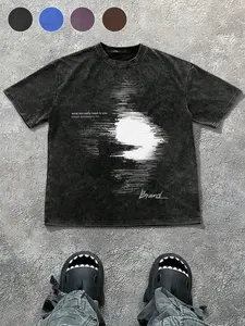 Unisex Vintage Washed Abstract Print Aesthetic Loose T-Shirt, Gradient Pattern, Minimalist Text Details, Soft Comfortable Fabric, Y2K Streetwear