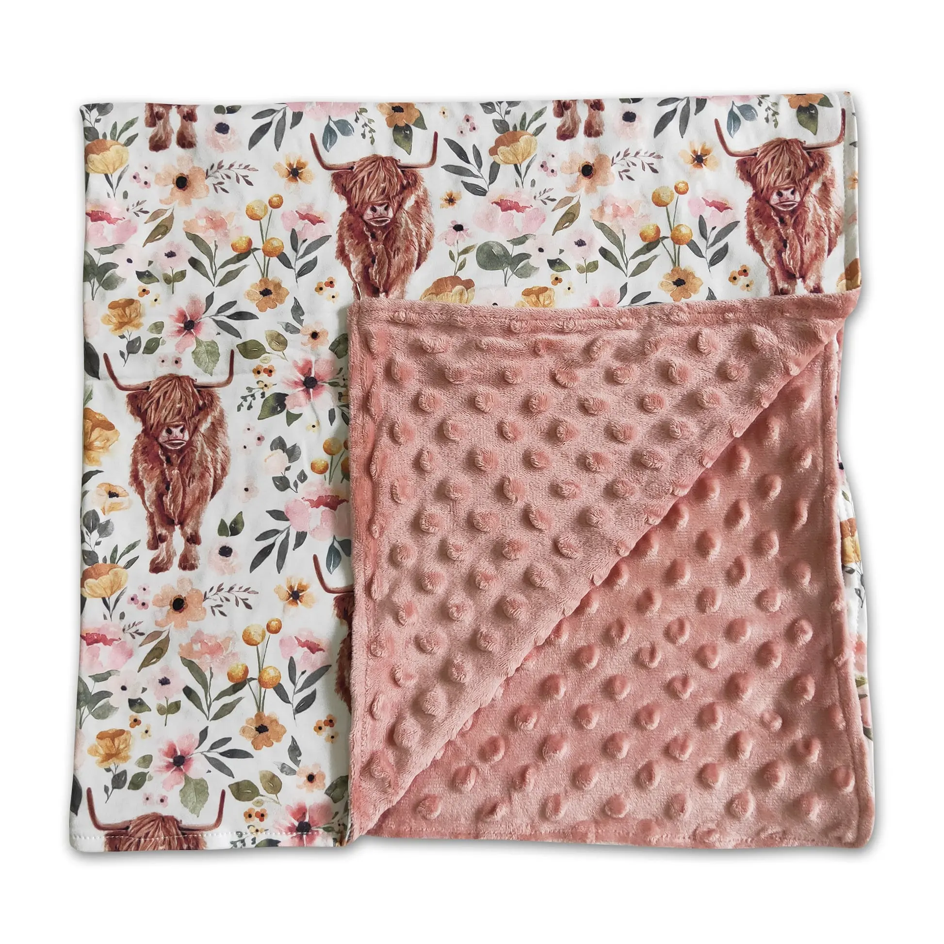 Cute Highland Cow Baby Blanket, Soft Pink Western Cowgirl Swaddle for Infants, Nursery Bedding Gift, 29x43 in, Cute Blanket