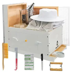 Newest Windows 10 Frame Bee Hive Boxes Starter Kit Hand Painted with Essential Supplies Tools & Sting Proof Bee Suit Assembled for Beginners