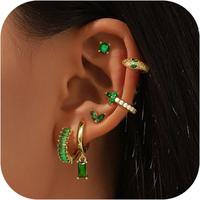 6 pairs - gold green earring set 2