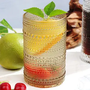 Hobnail-Drinking Glasses 13oz  Glassware Sets  Juice Glasses Set of 6, Light Brown