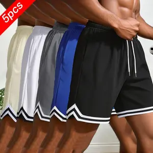 5-Pack Men’s summer solid-color pocket shorts—casual, comfortable, breathable athletic shorts suitable for everyday wear, sports, fitness, and basketball.