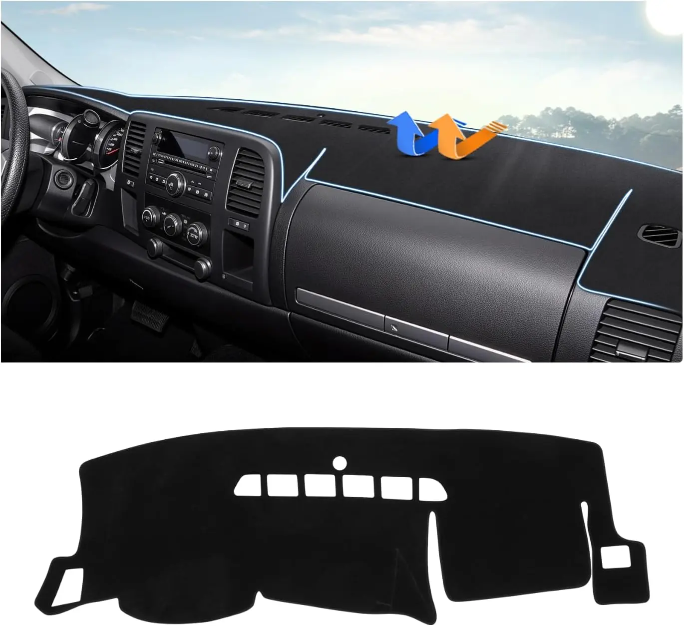 Dashboard Cover Mat for 2007-2013 Chevy Chevrolet Silverado&GMC Sierra 1500/2500HD/3500HD with Two Glove Boxes Accessories Dash Cover Upgrade Polyester Dash Mat