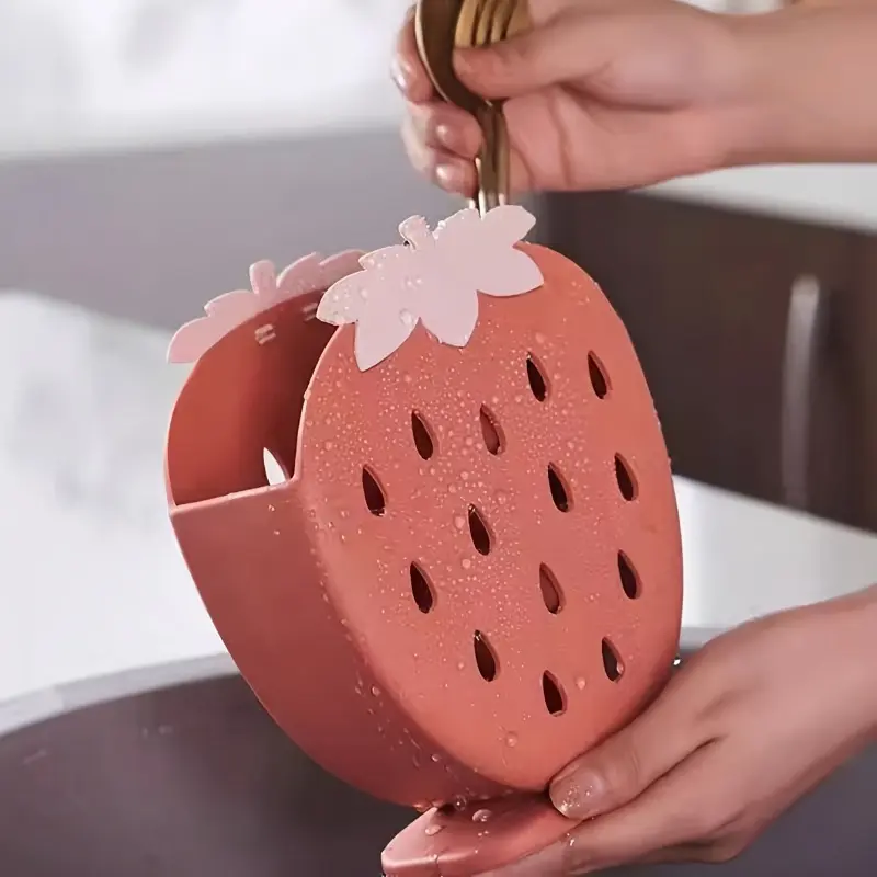 1pc Strawberry-shaped Kitchen Utensil Rack - Multifunctional Storage Box with Drainage