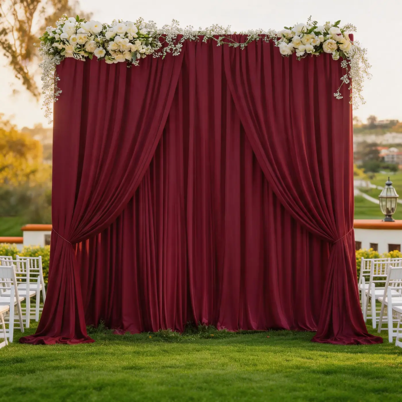 Burgundy Party Backdrop Curtains, 4 Pcs 5x10 ft Panels Soft Polyester with Liquid-Like Movement, for Wedding Reception, Photo Studio Multiple Events Decor, Four Panels
