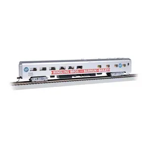 Bachmann 14808 85' Smooth-Side Diner w/Lights - Ready to Run -- Ringling Bros. and Barnum & Bailey #63010 (Blue Unit Pie Car, silver, red), HO Scale