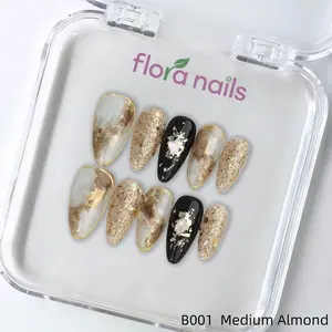 FloraNails | B001 | Medium Almond | Handmade Press-On Nails 10PCS | Acrylic, Reusable, Salon-Quality, Long-Lasting, Glossy Design