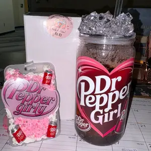Dr Pepper Girly Soda Snowglobe Cups with Heart Design and Bottle Included Perfect for Drinkware