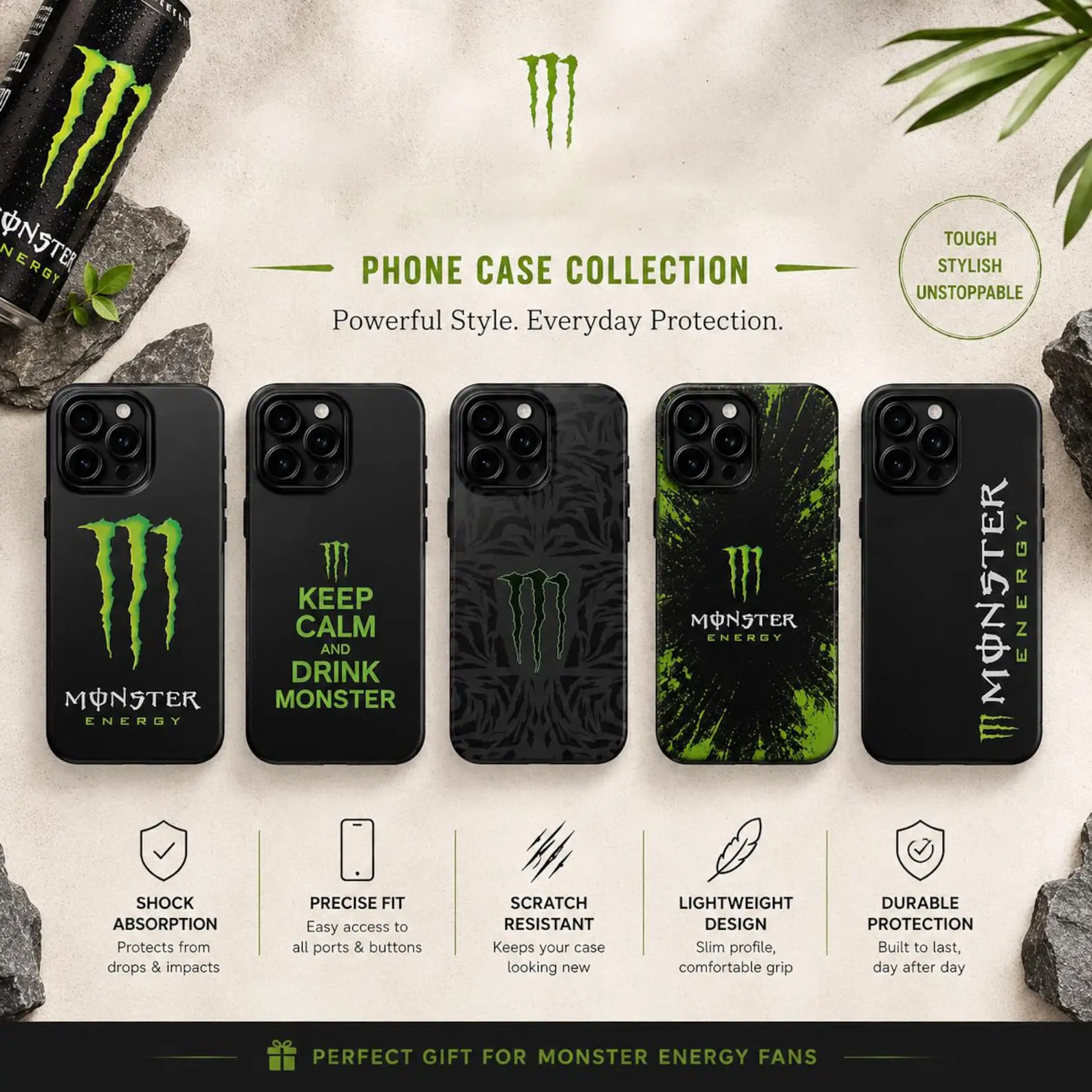 Monster Energy Tough Phone Case: iPhone, Samsung Protection, Sporty Gamer Gift for Men
