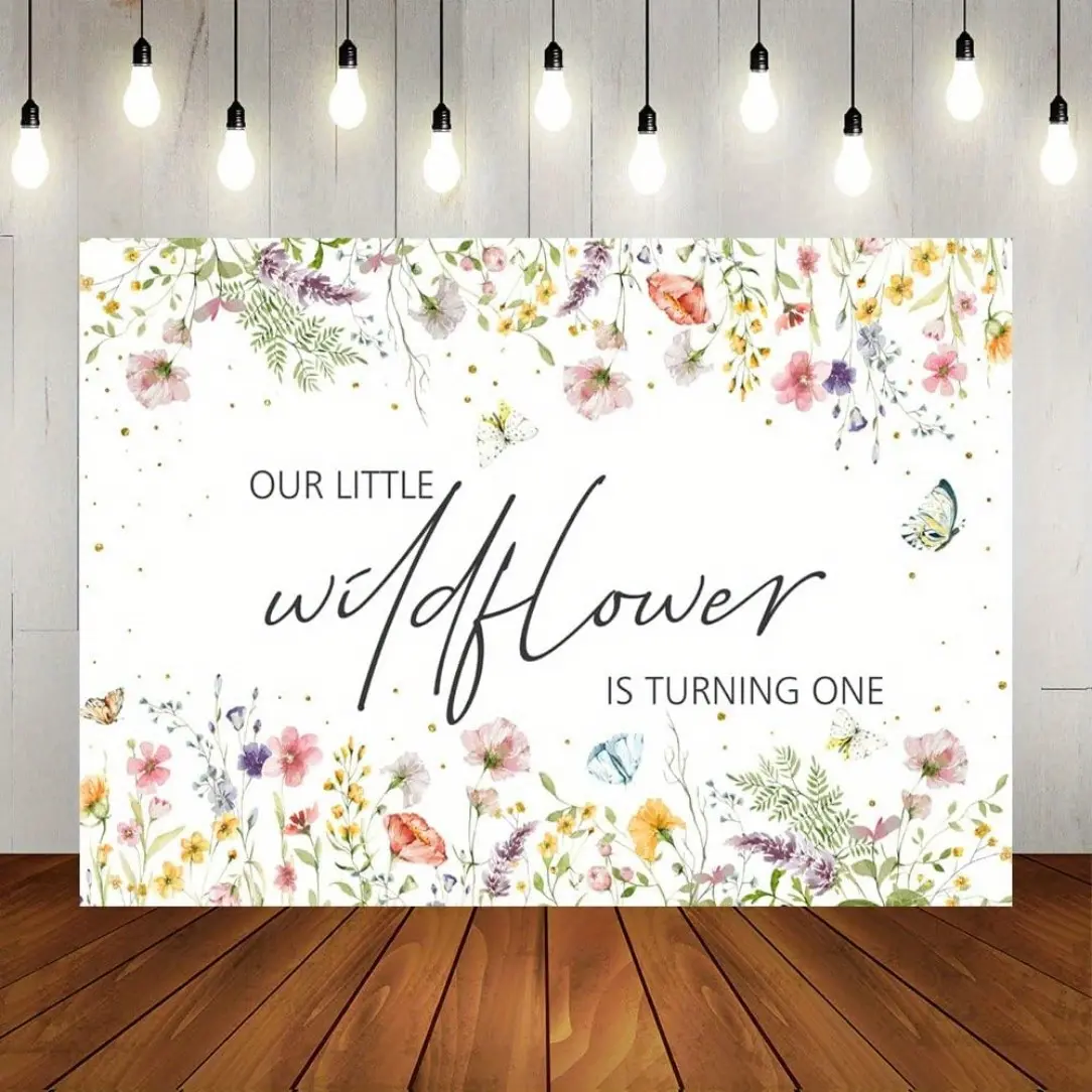 2D Flat Photo Booth Prop, Wildflower Theme Birthday Backdrop, Polyester Fiber Material, No Power Needed, Floral Party Decor, Cake Table Banner, Wall Hanging Backdrop