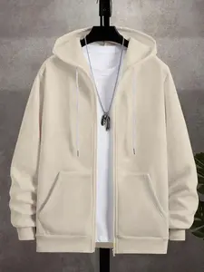 Trendy Solid Color Zipper Hoodie, Soft Hooded Sweatshirt with Kangaroo Pocket, Comfortable Casual Daily Wear for Fall & Winter