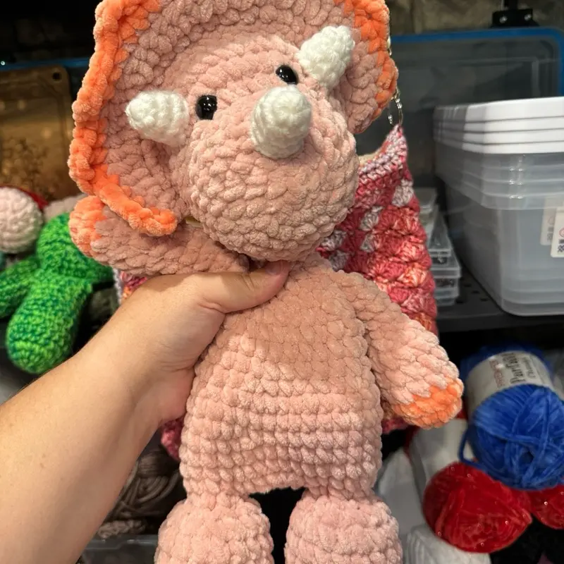 Handmade Crochet Triceratops Snuggler Plush | Soft Dinosaur Lovey | Cuddly Stuffed Animal Gift