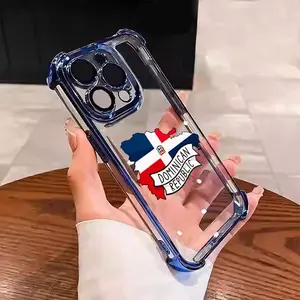 Dominican Flag Pattern Collage Color Creative Design Suitable for Aesthetic Electroplated TPU Casing For iphone 17 16 15 14 13 12 11 X XS PRO PLUS MAX AIR Samsung S26 S25 S24 S23 Four Corners Anti-Fall Transparent Casual Soft Silicone Phone Cases L1806