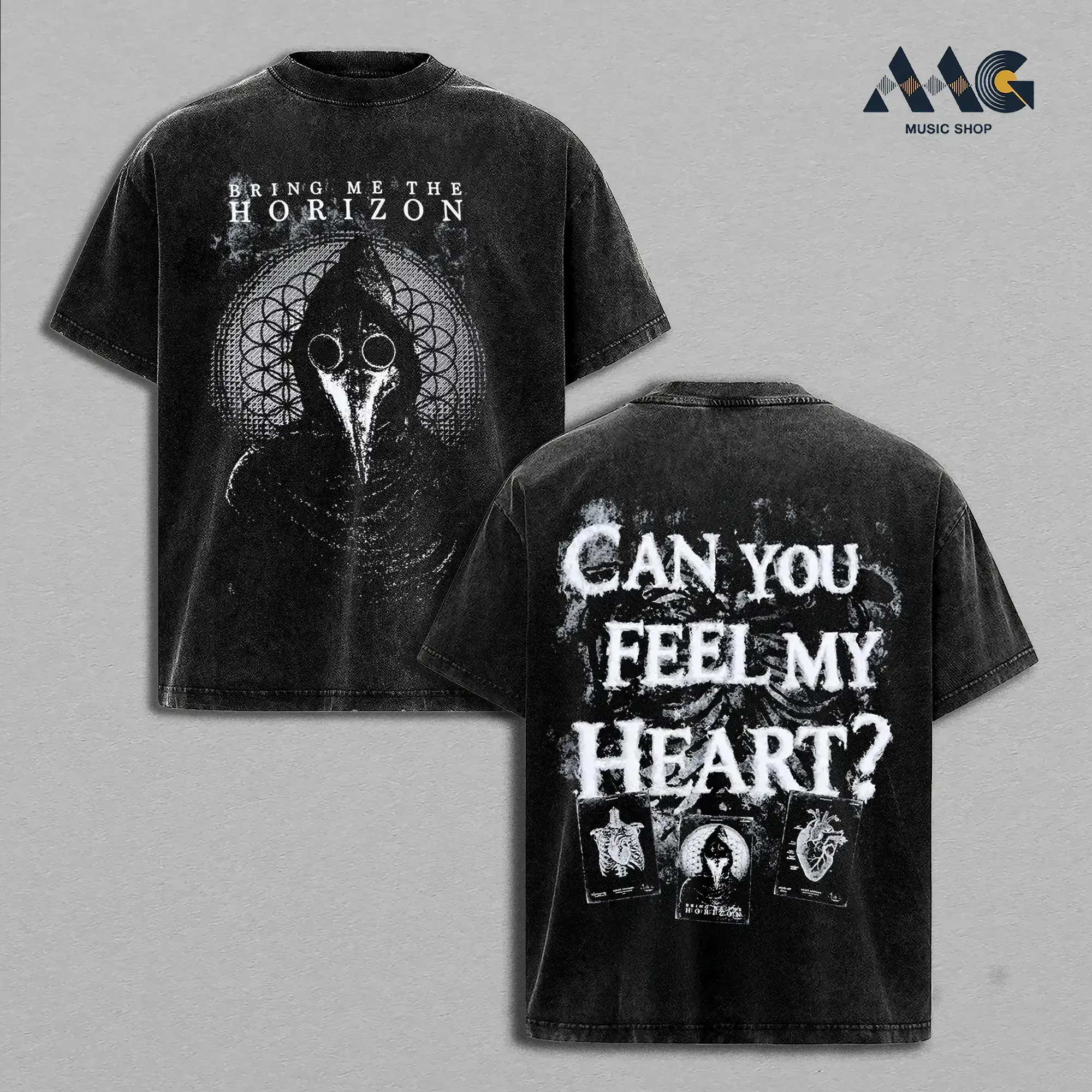 BMTH Bring Me The Horizon Plague Doctor Streetwear Heavy Cotton Top, Rock Band Concert Merch, Oversized Graphic Tee, Retro Music Lover Men Women Apparel, Vintage Washed Heavyweight Music Tour Shirt, Gift For Metalcore Fans