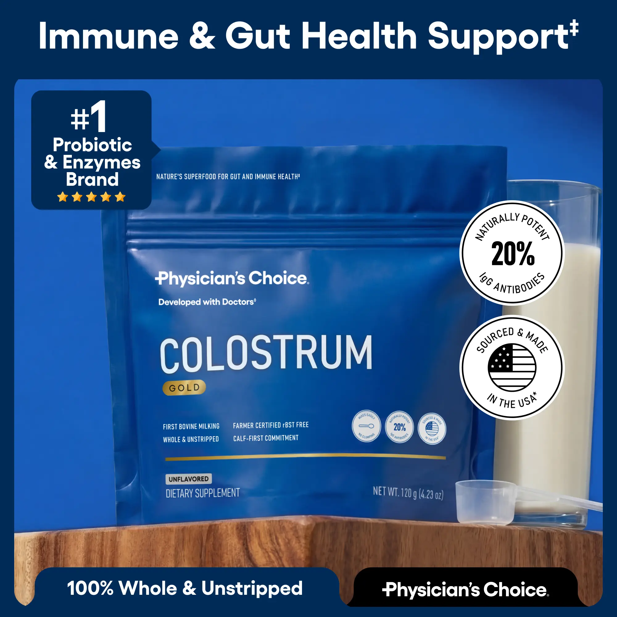 Physician's Choice Colostrum Gold Powder for Gut & Immune Support ...