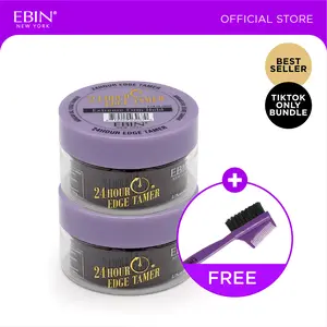 Ebin New York 24hr Edge Control Set with FREE Edge Brush - Sleek Smooth Long-Lasting Hair Styling Kit for All Hair Types