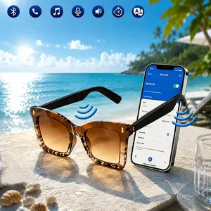 AI Bluetooth smart glasses, supporting multiple language APP translation, music glasses, in ear automatic detection switch, leopard print sunglasses, sweat proof, sun protection, sunglasses, suitable for travel, navigation, meetings, business
