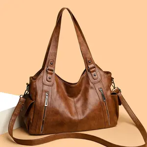 Women's Vintage Soft Leather Tote Bag - Large Capacity Work Bags for Women, Retro Crossbody Shoulder Handbag for Commuter School Travel