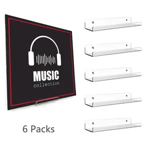 Clear Vinyl Record Shelf, Wall-Mounted Vinyl Record Display Rack, Acrylic Album Record Holder, Home Decor Supply with Wall-Mount Design