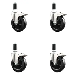 Service Caster SCC-SS316TTLEX20S514-SRS-158-4 Soft Rubber Swivel Stem Caster with 5 in. Caster Wheels 1.63 in. Expanding Stems 316 Stainless Steel Casters - Set of 4