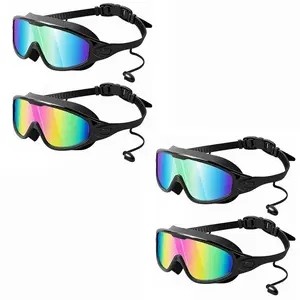 2 Pcs Swim Goggles with Waterproof Earplugs for Teens & Adults | UV Protection Anti-Fog Wide View Anti-Shattered Safety Lens for Lake, Beach, Summer Party.