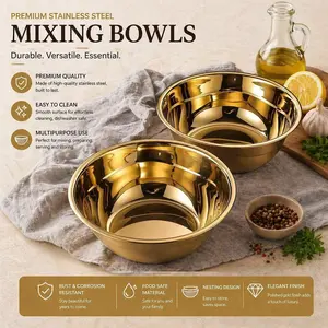 304 Stainless Steel Food Grade Flat Bottom Bowl Set, Durable Coated Kitchen Utensils, Ideal for Serving Soup & Rice, Salad Serving Bowls