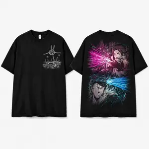 Men's Short-Sleeve Premium Oversized Casual Graphic Tee - Mystic Duel Design, Cursed Technique Art, Heavyweight Streetwear (Unisex Fit)