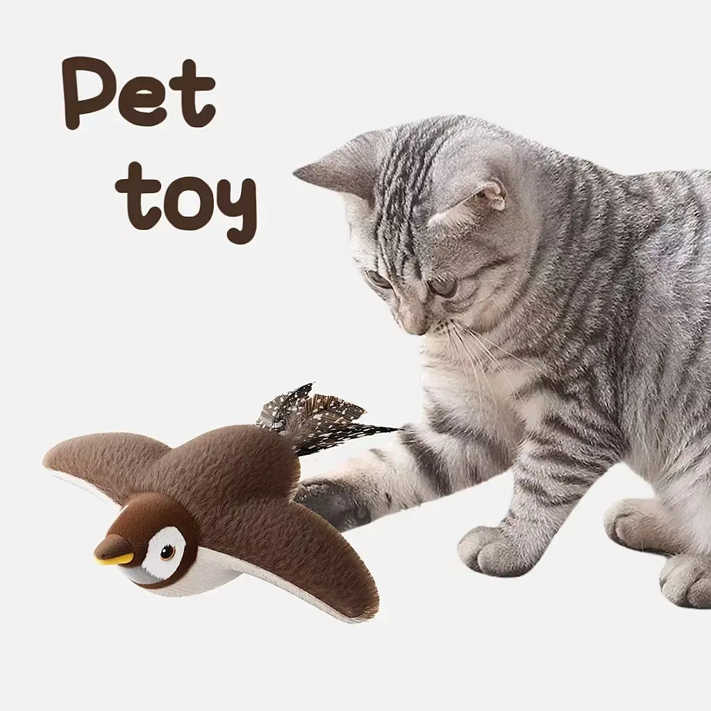 Rechargeable Chirping Cat Toy: Flapping Bird（do not fly） with Catnip for Indoor Cats (Brown Sparrow) Interactive Electric Touch Activated automatic pe