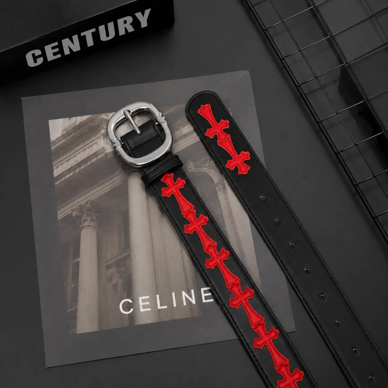 Vintage Red Cross Buckle Belt High Quality PU Leather Strap Unisex Gothic Style for Men & Women with Multi-Color Accents
