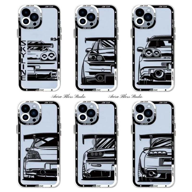 Trendy Cool JDM Dream Car Phone Cases For iPhone 17 Promax Air 16 15 14 Pro Max Plus 13 12 11 Transparent Soft TPU Shockproof Protective Cover Gifts For Birthday Holiday