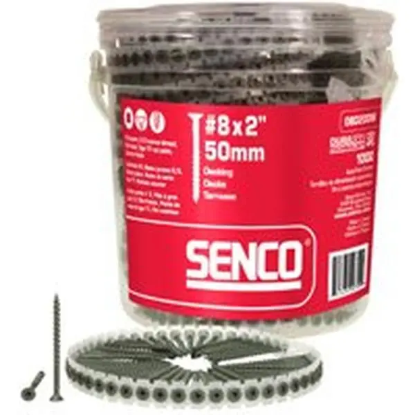 Senco Products 08D200W #8 Gauge 8x2 Inches Trim Head Deck Screw, for Composite Decking, ACQ Treated Lumber, Exterior Finish, Fits Tyrex Tools, 8.8 lbs