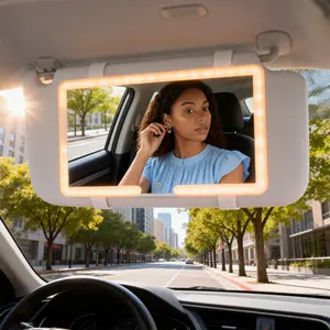 LED Touch Control Car Visor Mirror with Rechargeable Lighting, Portable Sunshade Makeup Mirror for On-the-Go Touch-Up
