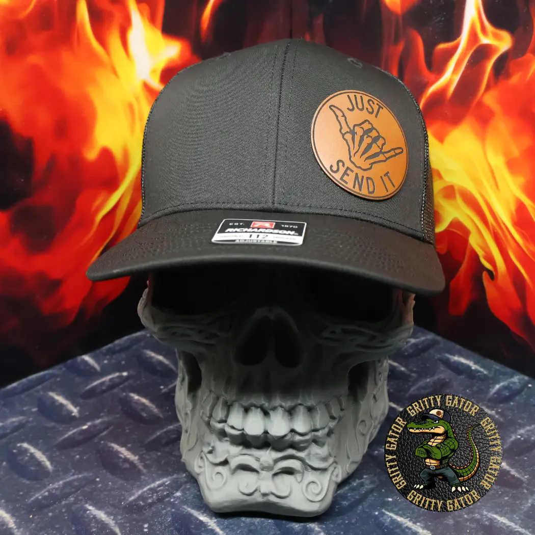 Just Send It Laser Engraved Leatherette Patch Hat Richardson 112 Trucker Hat from Gritty Gator