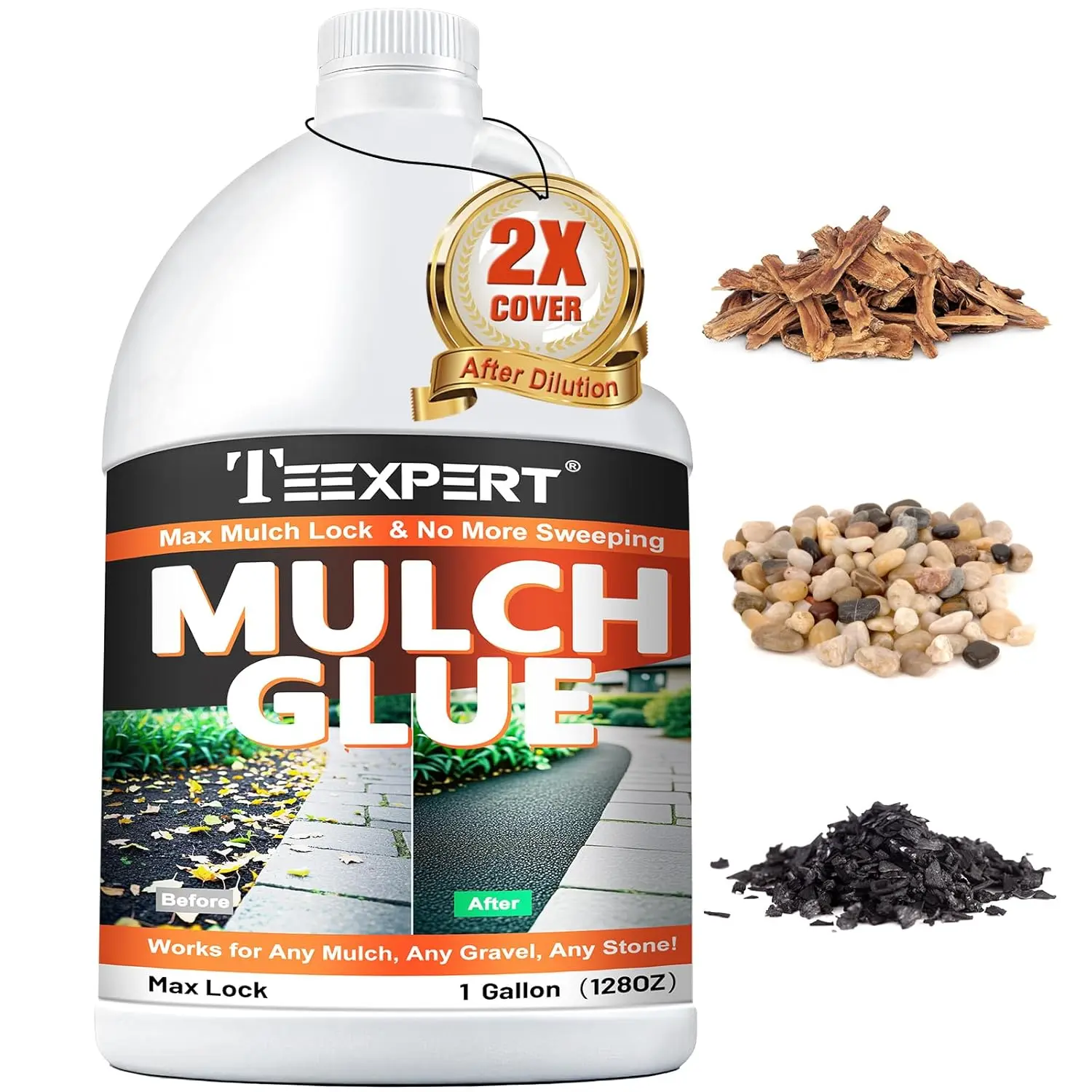 Mulch Glue, 128OZ Rock Glue for Landscaping, Strong Pea Gravel Binder Stabilizer, Max Mulch Lock Anchor Spray, Safe Landscape Adhesive for Garden Border Decor Dries Clear