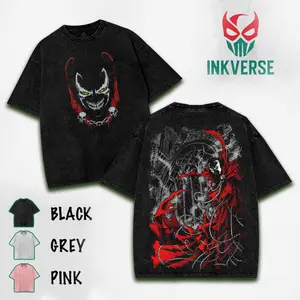 Spawn Washed Heavyweight Streetwear Tee with Comic Hero Double Side Print, Superhero Inspired Graphic Top, Cool Men's Daily Fit, Gift for Comic Book Fans,