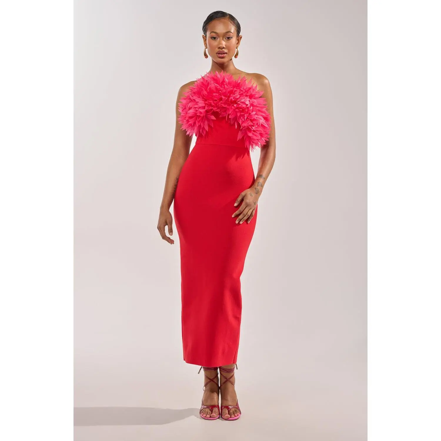 HEART ON MY SLEEVE BANDAGE MIDI DRESS