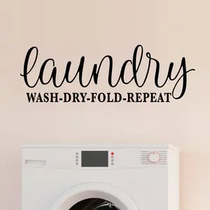 Laundry Room Letter Pattern Decorative Wall Sticker, Wash-dry-fold-repeat Quote Sticker, Self-adhesive Wall Art for Home & Laundry Store Decor, Ornaments