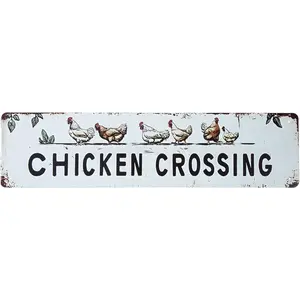 Chicken Crossing Retro Metal Tin Sign Street Sign Home Garden Rustic Wall Decor 16 x 4 Inches
