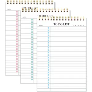 3 Pack Undated To Do List Notepad Spiral Waterproof A5 Daily Planner 52 Sheets/Pack 5.5"*8.3" for Office School Supplies