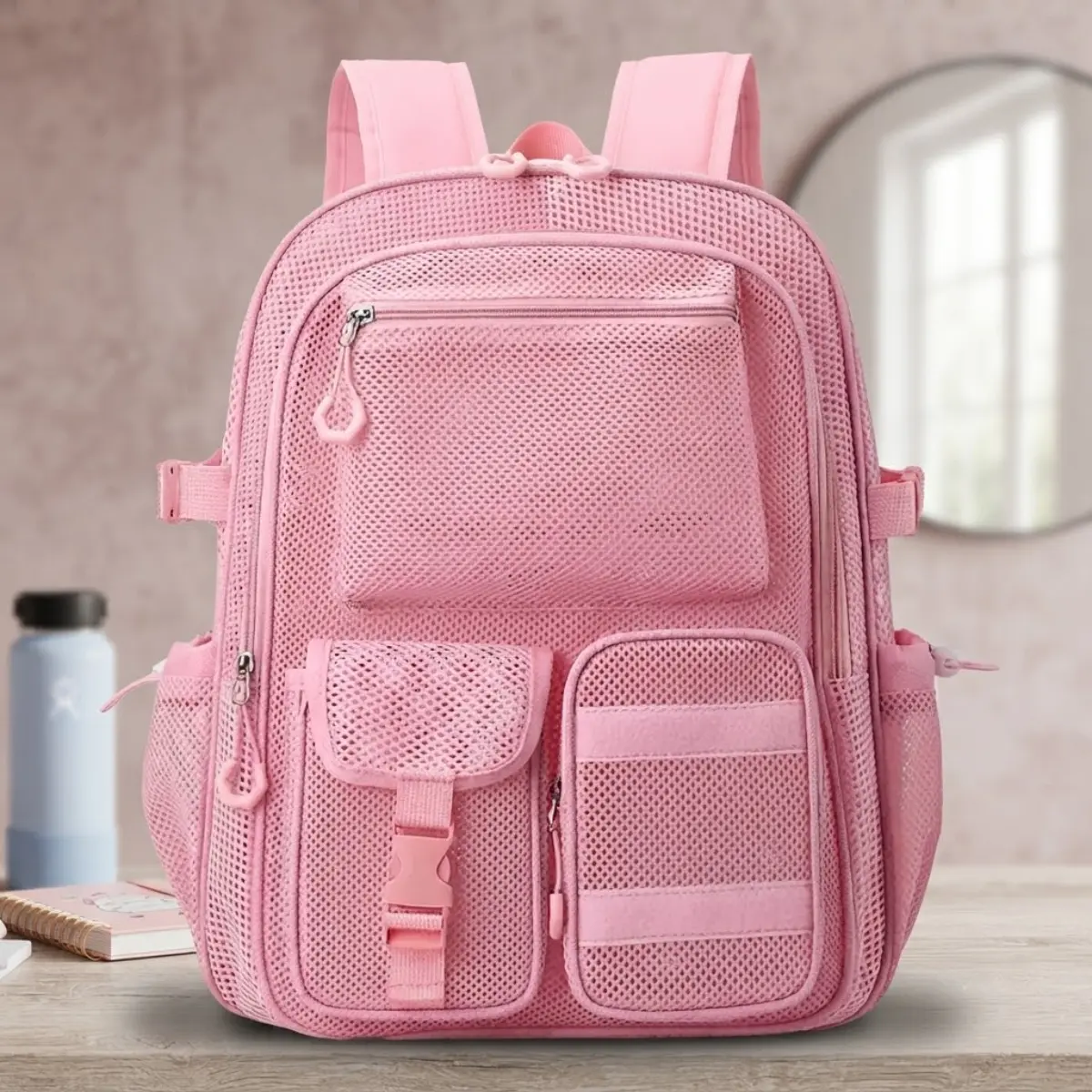 Back to School Mesh Backpack for Girls Boys Teen, Multi-Pocket Breathable Mesh School Bag, Heavy Duty Large Capacity Hollow Out Laptop Bookbag, Aesthetic Aesthetic College High School Supplies Travel Daypack, Kawaii Cute Student Gifts