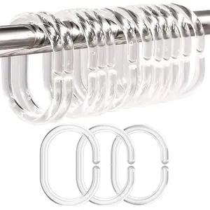 Plastic Clear C-Shaped Shower Curtain Rings Hooks for Bathroom Shower Window Rod