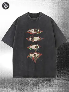 valentine shirts Couple Vintage Washed Printed T Shirt Eye Pattern Embroidery Crew Neck Short Sleeve Loose Fit Straight Hem Graphic Design