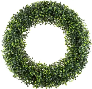 19.5-Inch Artificial Boxwood Wreath for Front Door Home Decor Decorative Fruit