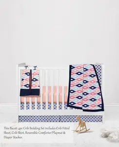 Bacati Aztec Liam 4-Piece Crib Bedding Set - Coral/Mint/Navy