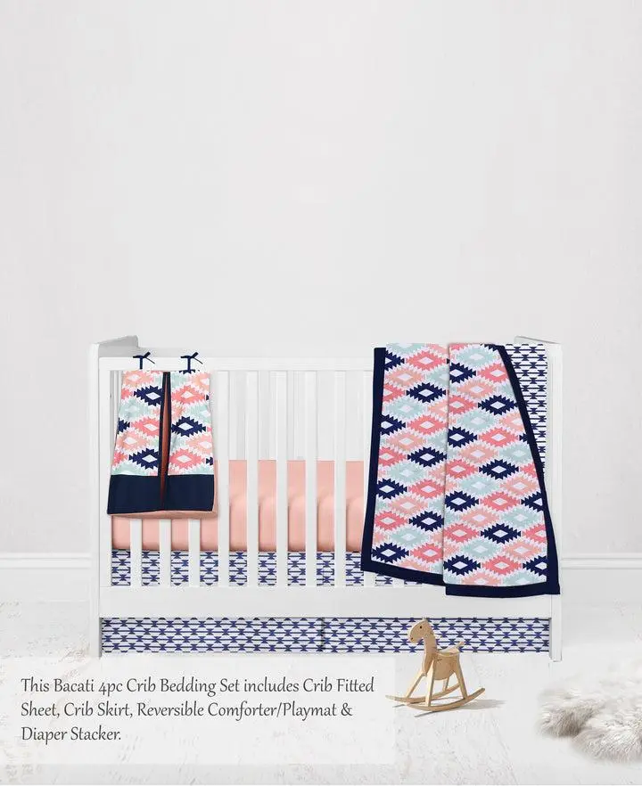 Bacati Aztec Liam 4-Piece Crib Bedding Set - Coral/Mint/Navy